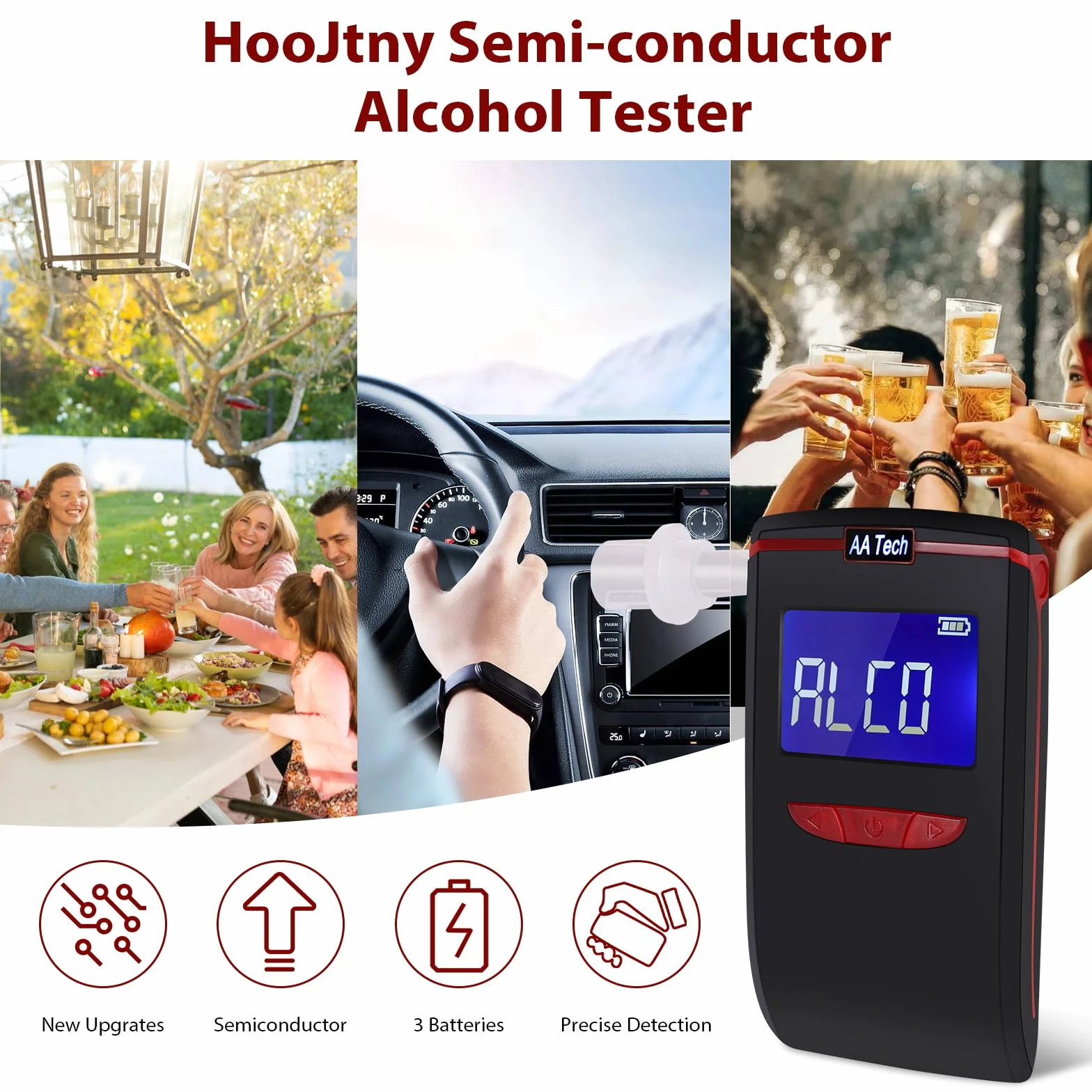Alcoholímetro Homologado DGT, Alcoholimetro Portátil Certificado Profesional, Alcoholímetro Digital con 6 Boquillas Sensor Semiconductor
