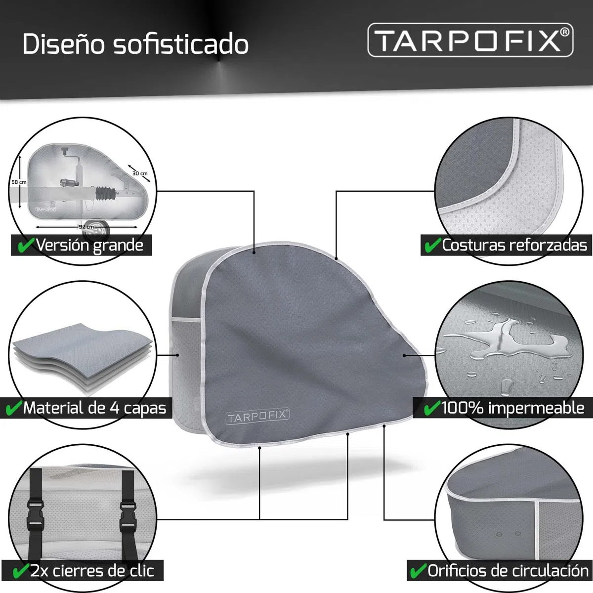 Tarpofix® Funda Caravana para Gancho de Remolque con Doble Cierre Clic - Funda para Caravana Universal para Gancho de Remolque - Funda de Caravana para Enganche de Remolque
