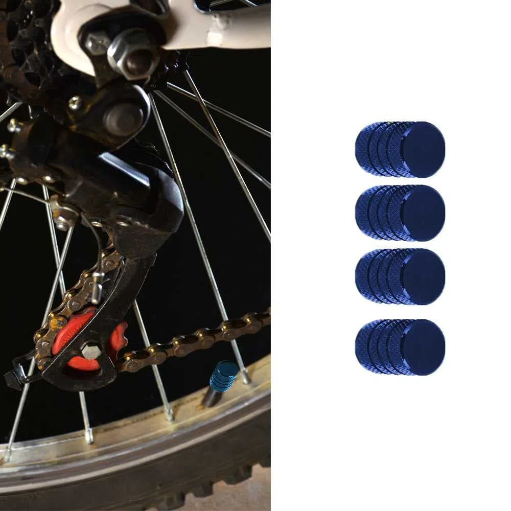 OcioDual 4 Tapones Metálicos Circular Color Azul para Ruedas Válvulas Americana Coches Motos Motocicletas Tapón de Protección Neumaticos con Válvula Coche Moto Moticicleta