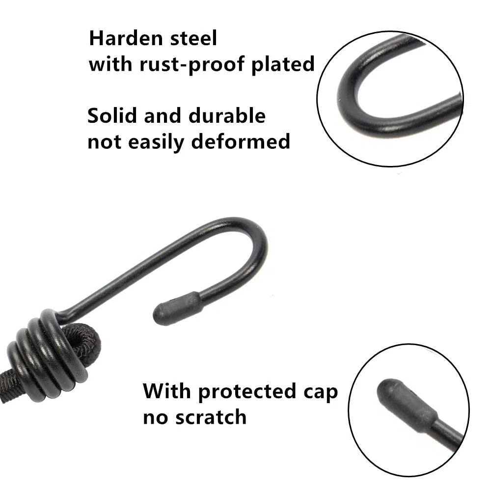 Cuerda elástica de 2 m con Gancho, Correas elásticas largas para Equipaje, Resistente, Cuerda elástica Negra para Motocicleta, Coche, Caravana, Troncos, Bicicleta, Transporte, Bloqueo