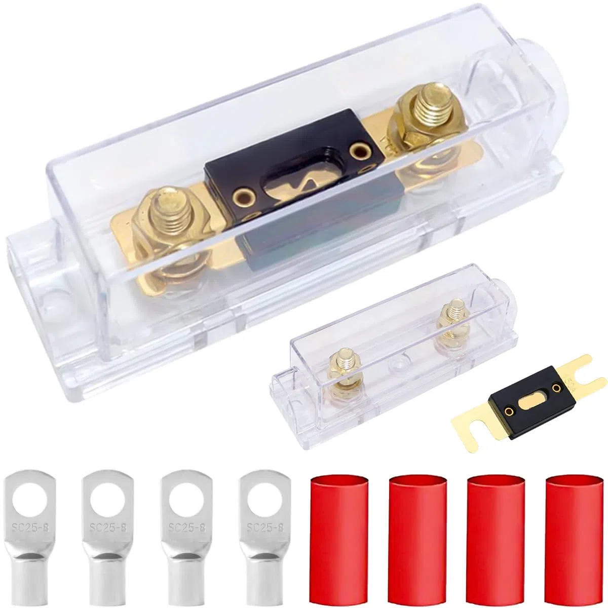 ANL Fusible chapado en oro 150 AMP Fusible de cuchilla + Portafusibles ANL, Estéreo de audio y video para automóvil, Calibre 0/2/4 Entrada y salida, para sistema de audio - Paquete de 2