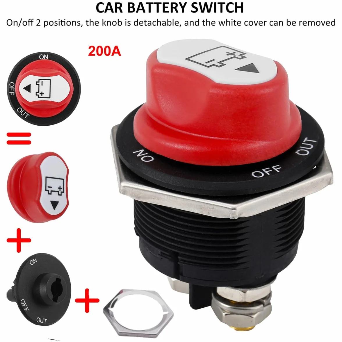 Greluma 1PC Interruptor de desconexión de batería de automóvil de 200A, interruptor aislador de corte maestro de batería de 12V-24V, interruptores de batería de encendido y apagado para marinos
