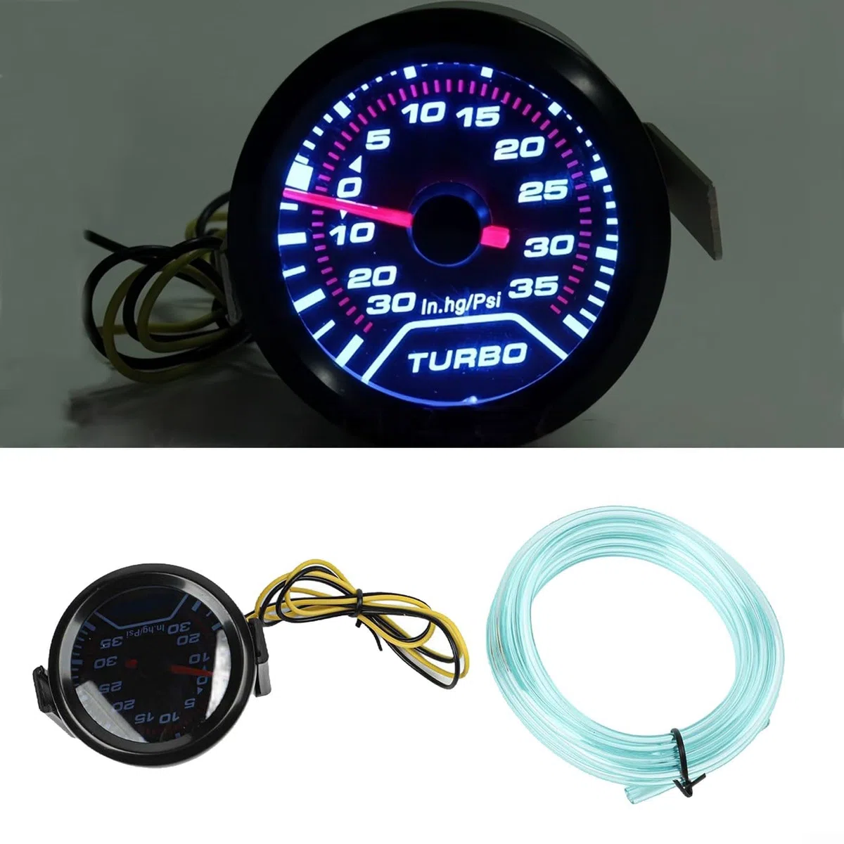 Medidor de presión de impulso, medidor de impulso turbo, 52 mm ABS negro Turbo Boost Gauge con pantalla LED azul para tablero de instrumentos de modificación de coche de 12 V