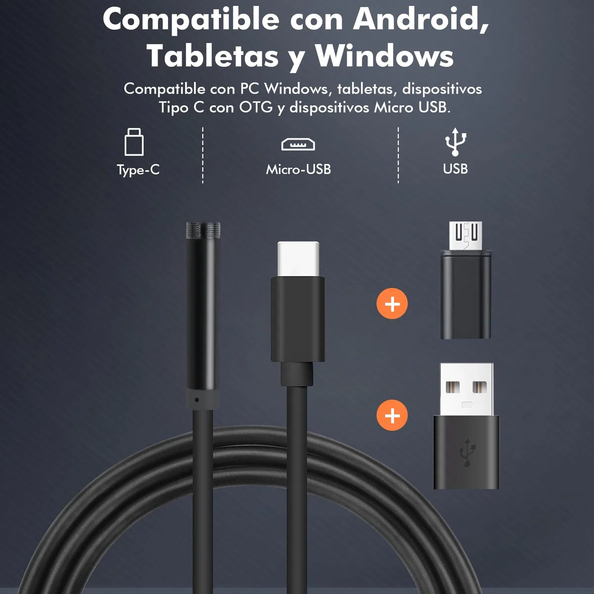 Endoscopio, Endoscopio Camara de Inspeccion con 10m Cable Semirrígido, IP67 Impermeable, USB 3 en 1, Tipo C, 6 Luces LED, para Android, Tablet, Windows PC