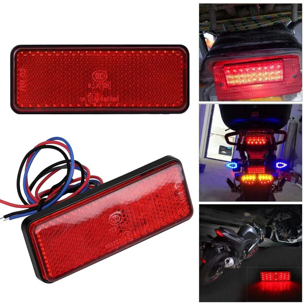 12V 2.3a Rectángulo LED Reflector Luz Trasera de Freno Lámpara de Parada Universal para Motocicleta Scooter Ciclomotor (SMD LED 24 Piezas por Lámpara)(Luz roja de concha roja)