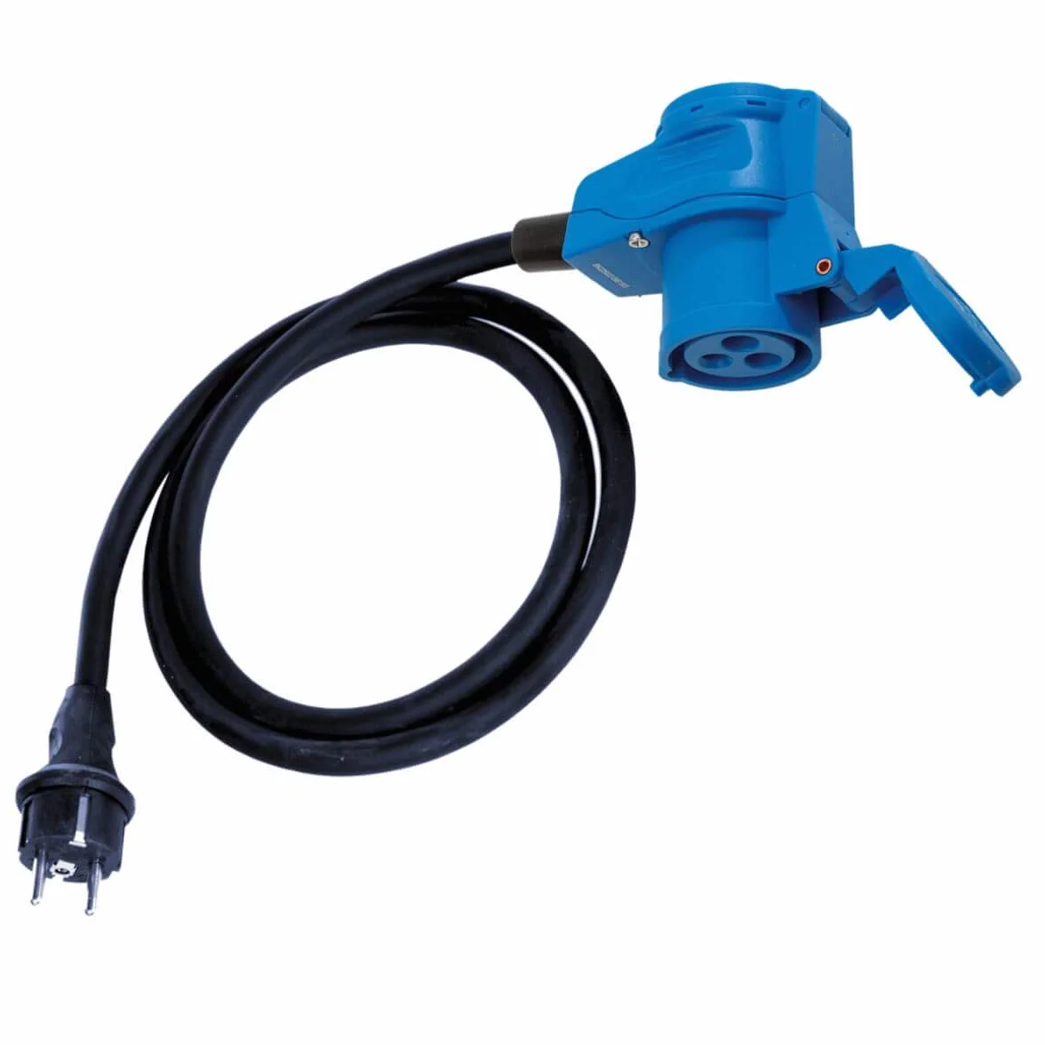 Cable Adaptador CEE acodado con enchufe a Enchufe de protección de contacto, 1,5 m, IP44, 230 V/16 A, 3 polos, para camping, barco, caravana