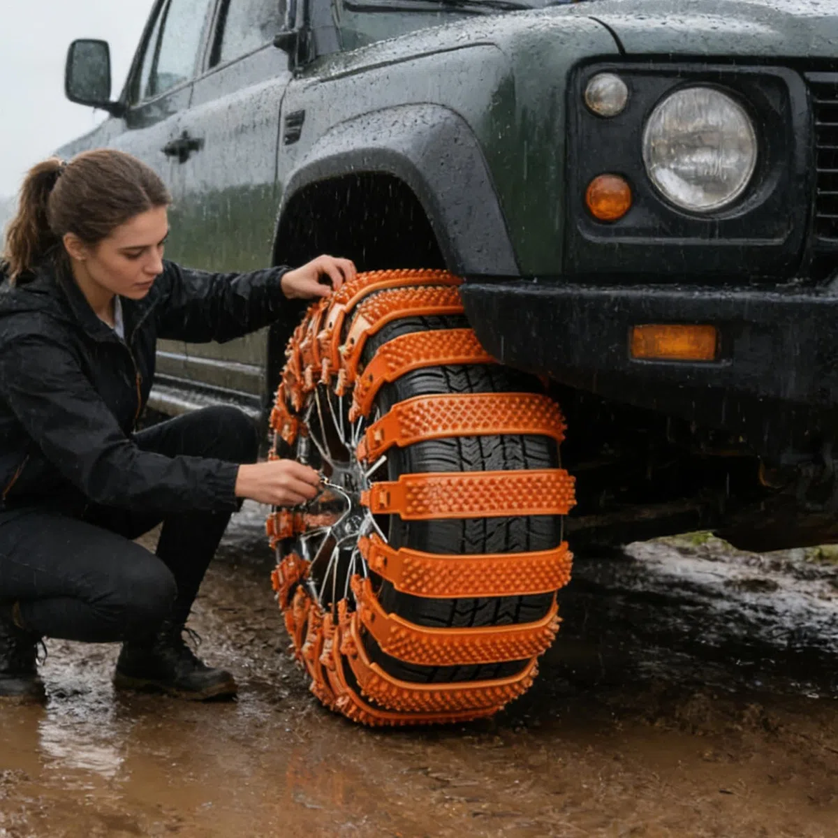 10 cadenas antideslizantes para la nieve para coche, cadenas de neumáticos ajustables antideslizantes con cremallera, correas antideslizantes de PVC para la mayoría de los vehículos en nieve, barro 86