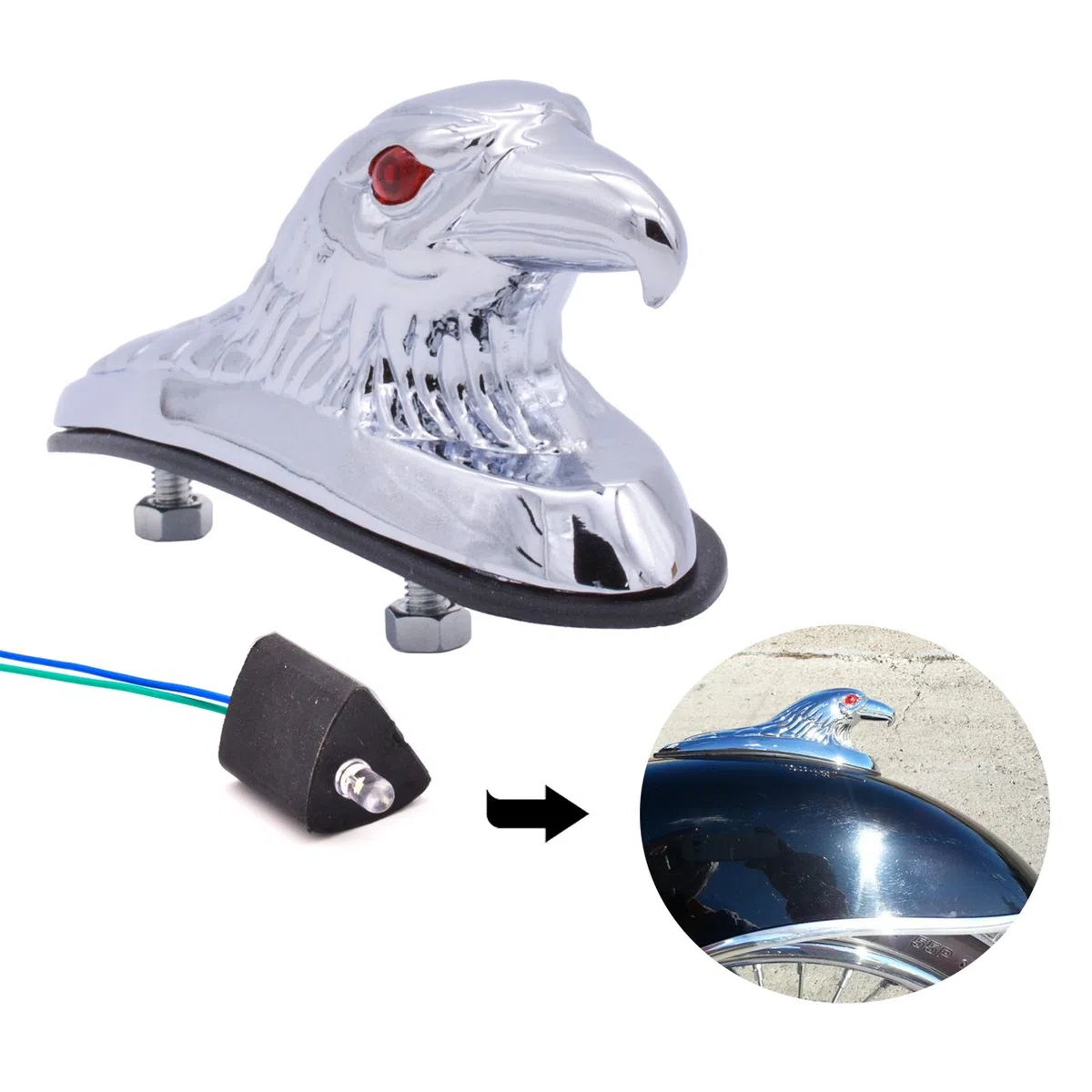 Adorno de águila cromado KATUR, ideal para el guardabarros delantero de motocicletas, cuatriciclo y capó de coche
