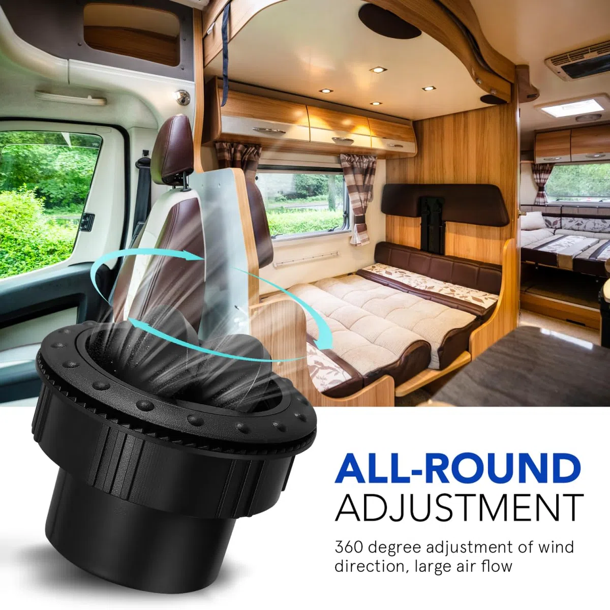 FAVOMOTO 60 mm Calefacción interior del coche A/ventilación cubierta salida, salpicadero, aire acondicionado, aire negro, salida redonda y Louvered Dash para remolques de autocaravanas
