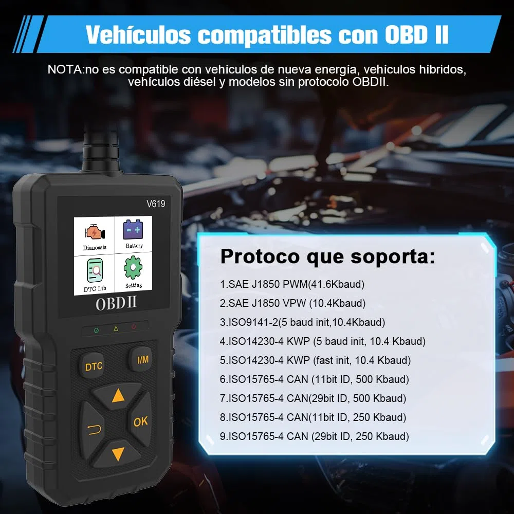 AWESAFE OBD2 Diagnosis Coche Multimarca con Pantalla, Escáner y Lector de Códigos de Fallos (DTC) para Automóviles, Herramienta de Diagnóstico con Prueba EVAP/Apague MIL/Curva de Datos/Sensores O2