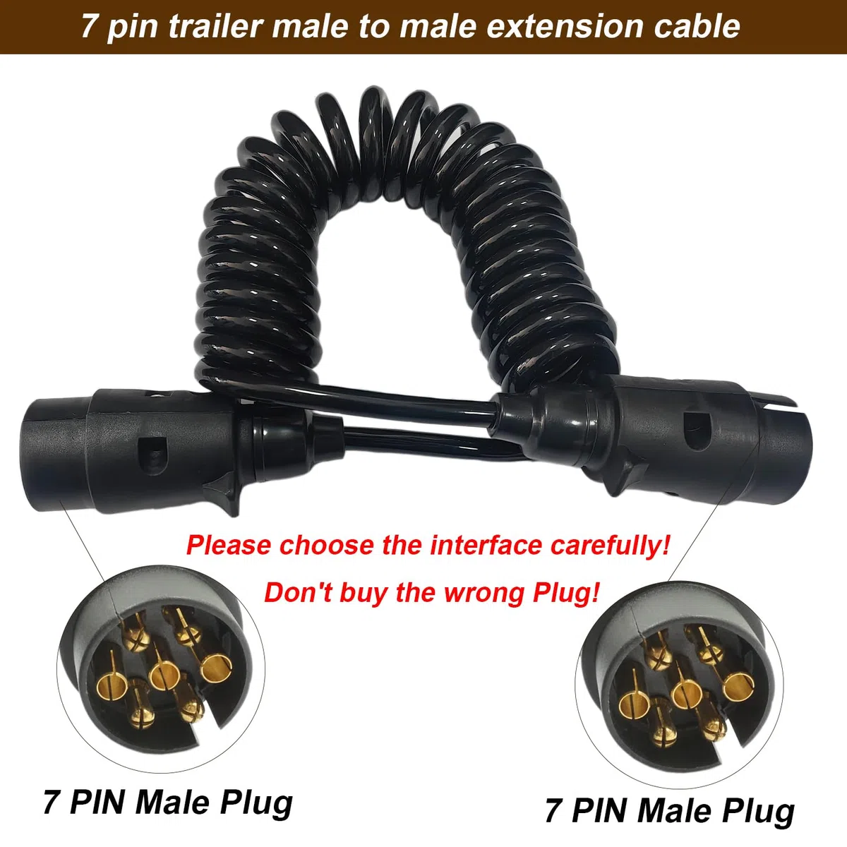 Remolque Cable 7 Pines Cable de Extensión para Remolque 7-7 Pines con Conector de Enchufes de Remolque 3m 12V Remolque Cable de Espiral para Caravanas Coches Barco Camión RV