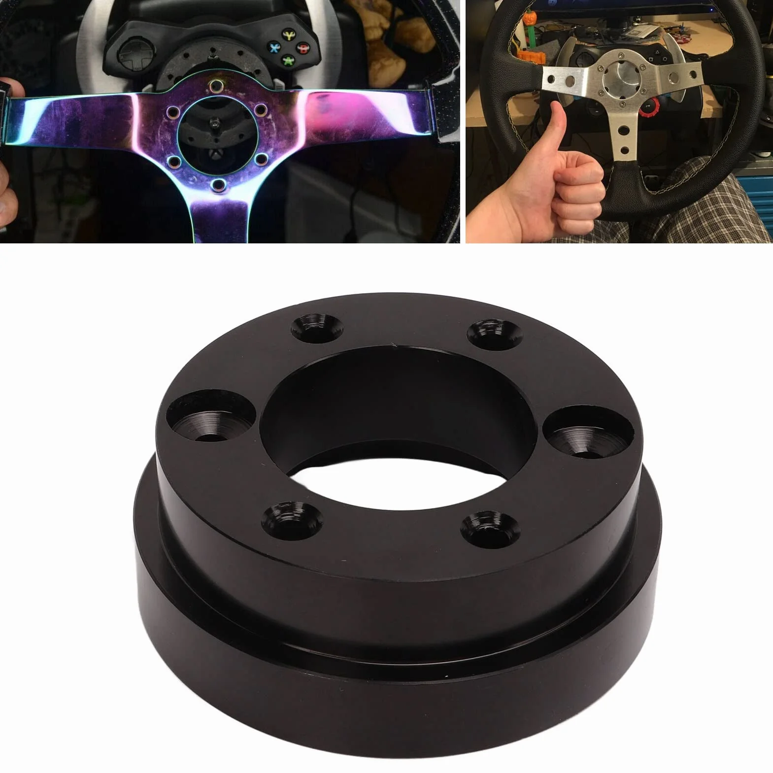 KIMISS Anillo del Casquillo del Volante， Volante de Liberación Rápida， Placa Adaptadora para Volante de 70mm, Aleación de Aluminio para Volante Logitech G25 G27 G29 G920 13 14in