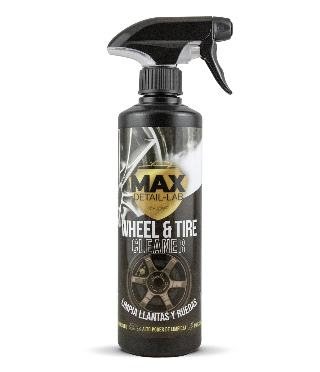 MAX DETAIL-LAB - Wheel & Tire - Limpia Llantas Coche Sin Ácido, Iron Cleaner Descontaminante Ferrico, Triple Acción Sin Frotar, Desengrasante Abrillantador, Kit Limpieza Detailing Profesional 500ml