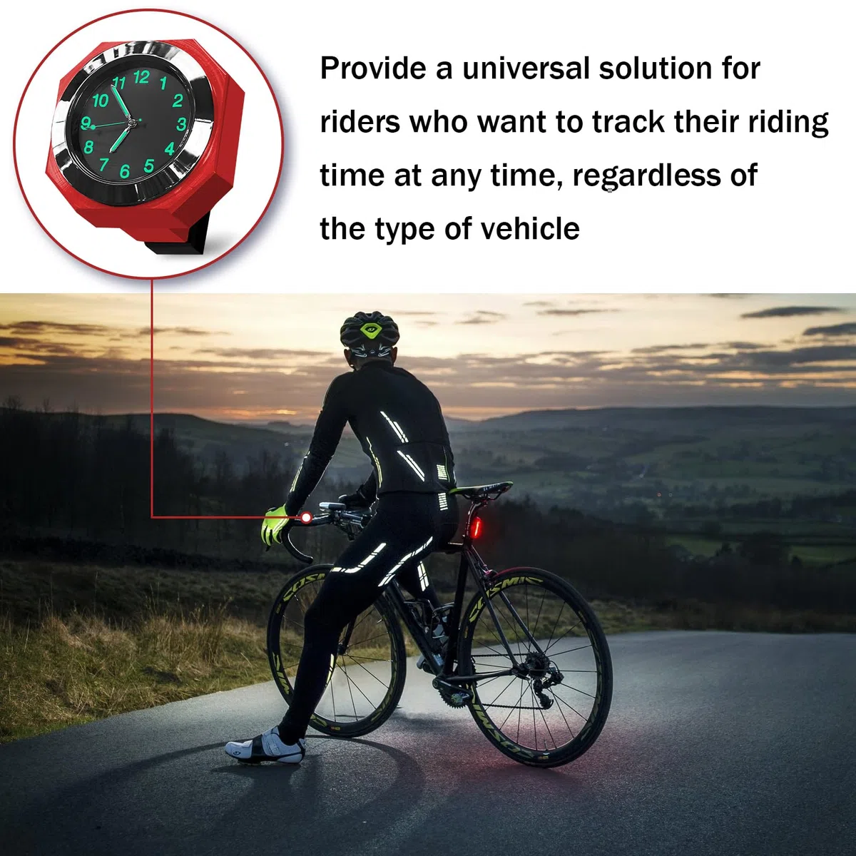 Reloj de motocicleta resistente al agua, reloj de moto luminoso, relojes de motocicleta para manillar, reloj de motocicleta, accesorios de bicicleta, diámetro 22-26 mm - rojo