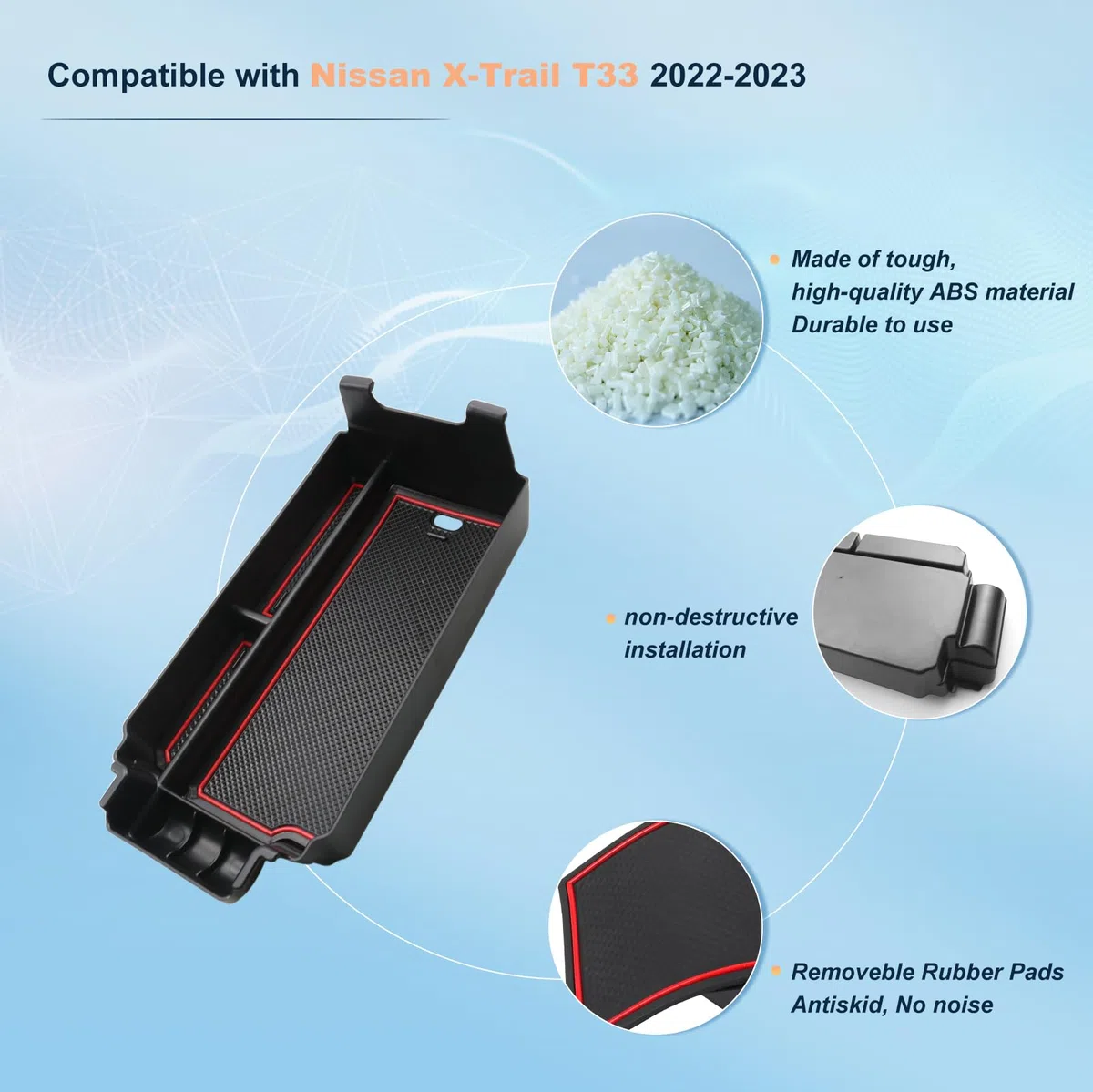BIXUAN T33 Compatible con Nissan X-Trail T33 4 Gen 2022-2025 2026 Consola Central Caja de Almacenamiento con Alfombrilla Antideslizante Compartimiento Accesorios Compartimiento Compartimiento