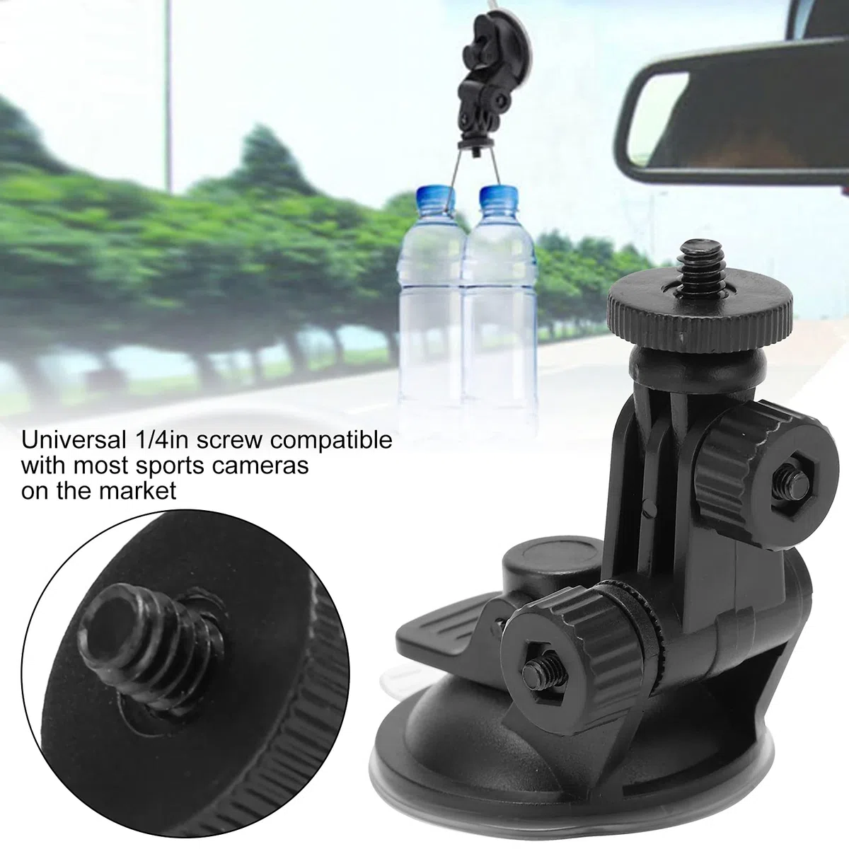 Soporte de montaje en cámara de salpicadero para coche, ventosa para cámara de acción portátil, soporte de cristal para montaje en coche, soporte de succión con cabezal de bola ajustable, para cámara