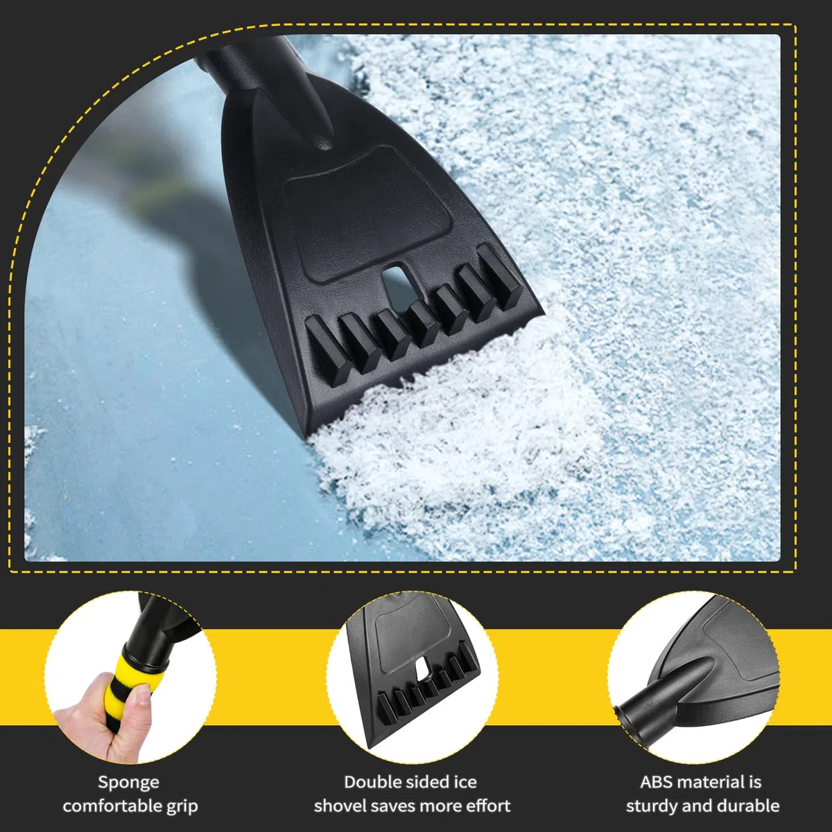 YIIFELL Rasqueta Hielo Coche Rascador Hielo Coche con Escoba (2 en 1), Fácil de Montar, Cepillo de Nieve con Rascador de Hielo para Invierno y Nieve, 67 cm, Rascador de Hielo para Coche