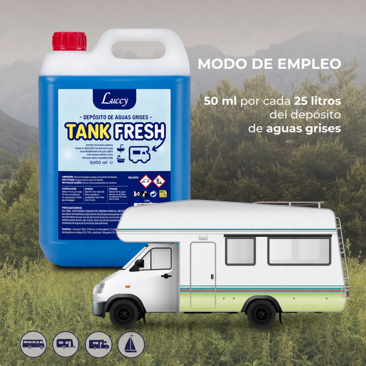 MUNTRADE Tank Fresh 5L | Aditivo para Aguas Grises de Caravanas y Campers