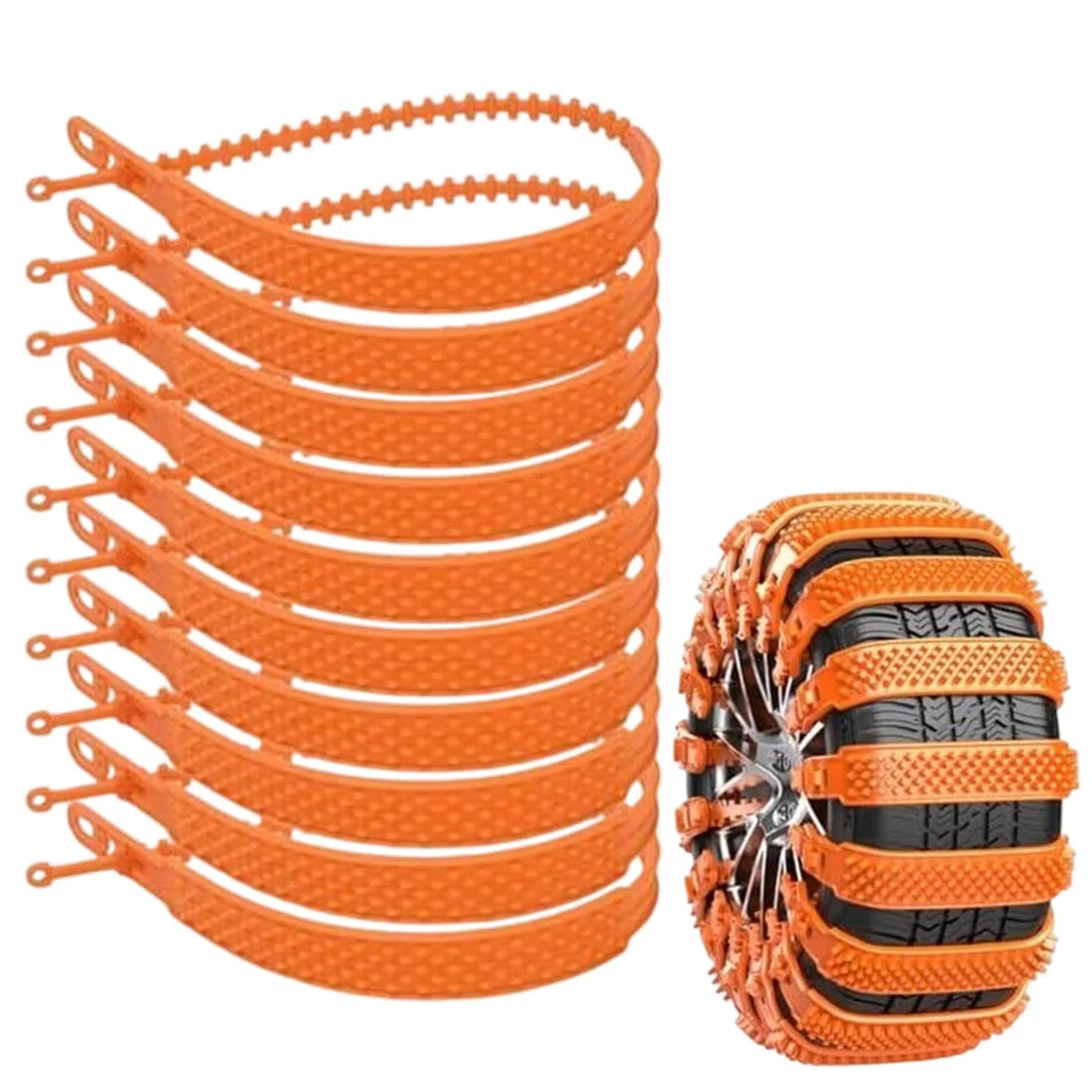 10 cadenas antideslizantes para la nieve para coche, cadenas de neumáticos ajustables antideslizantes con cremallera, correas antideslizantes de PVC para la mayoría de los vehículos en nieve, barro 86