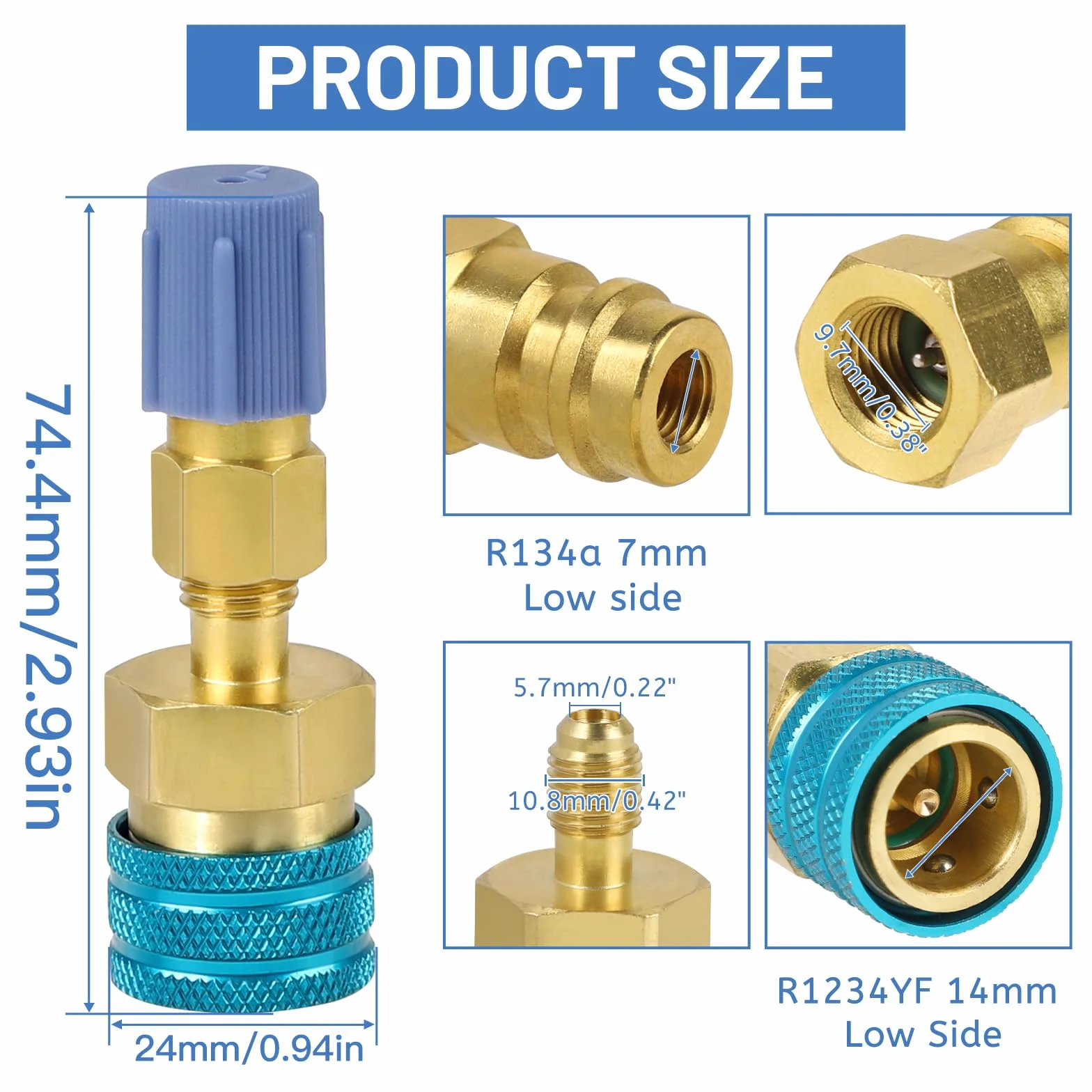DBREAKS Juego de 2 Acopladores Rápidos R1234YF, Latón Adaptadores R1234yf a R134a, para R1234yf/R134a Recarga de Evacuación del Sistema de Refrigerante de CA del Automóvil