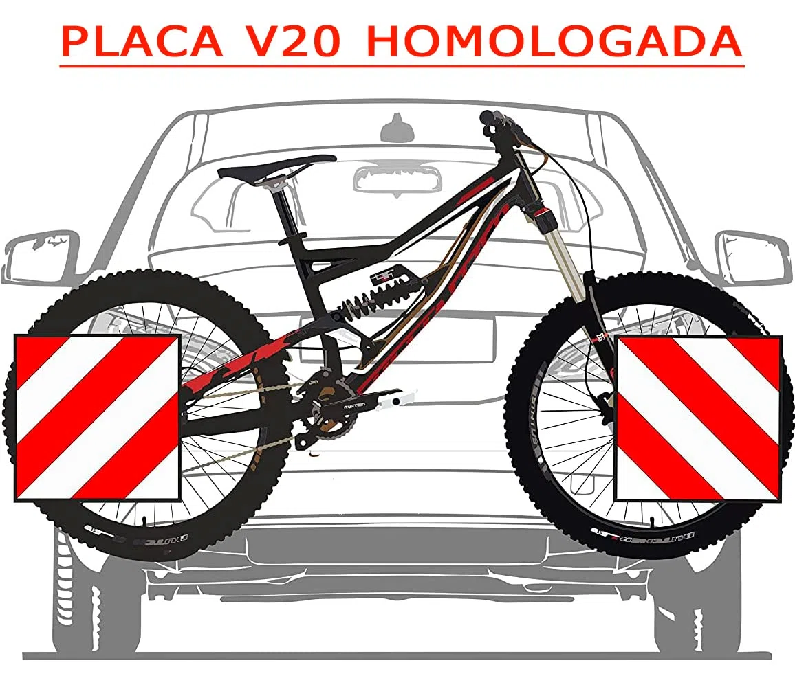 Placa V20 ABS Flexible. Especial Portabicicletas y Carga Saliente. 50 X 50 cm HOMOLOGADA. con Protección Anti Arañazos.