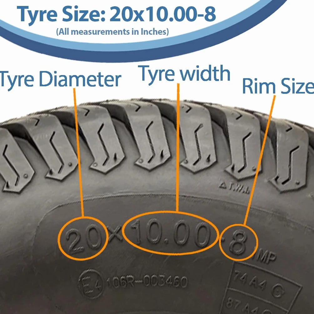 Parnells - Kit de Remolque Cuádruple para ATV - 4 Piezas de Neumáticos y Ruedas Wanda, 20x10.00-8 + 4 Piezas de Buje PCD de 100 mm, eje Corto de 40x40 mm - 1800 kg, sin Enganche, Solo Todoterreno