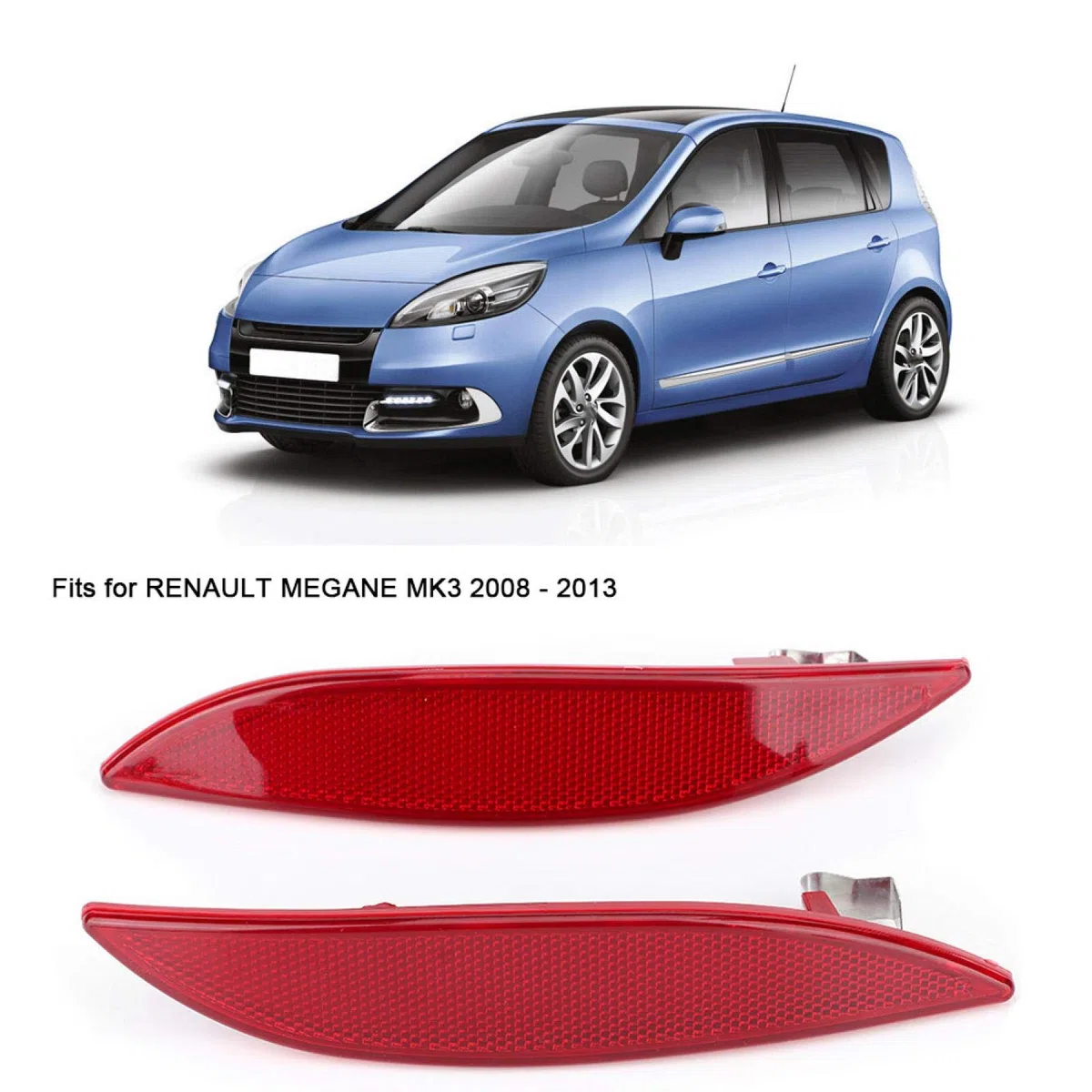 Reflector de parachoques de coche, tiras reflectoras de parachoques trasero izquierda y derecha 265600004R para RENAULT MEGANE MK3 2008-2013