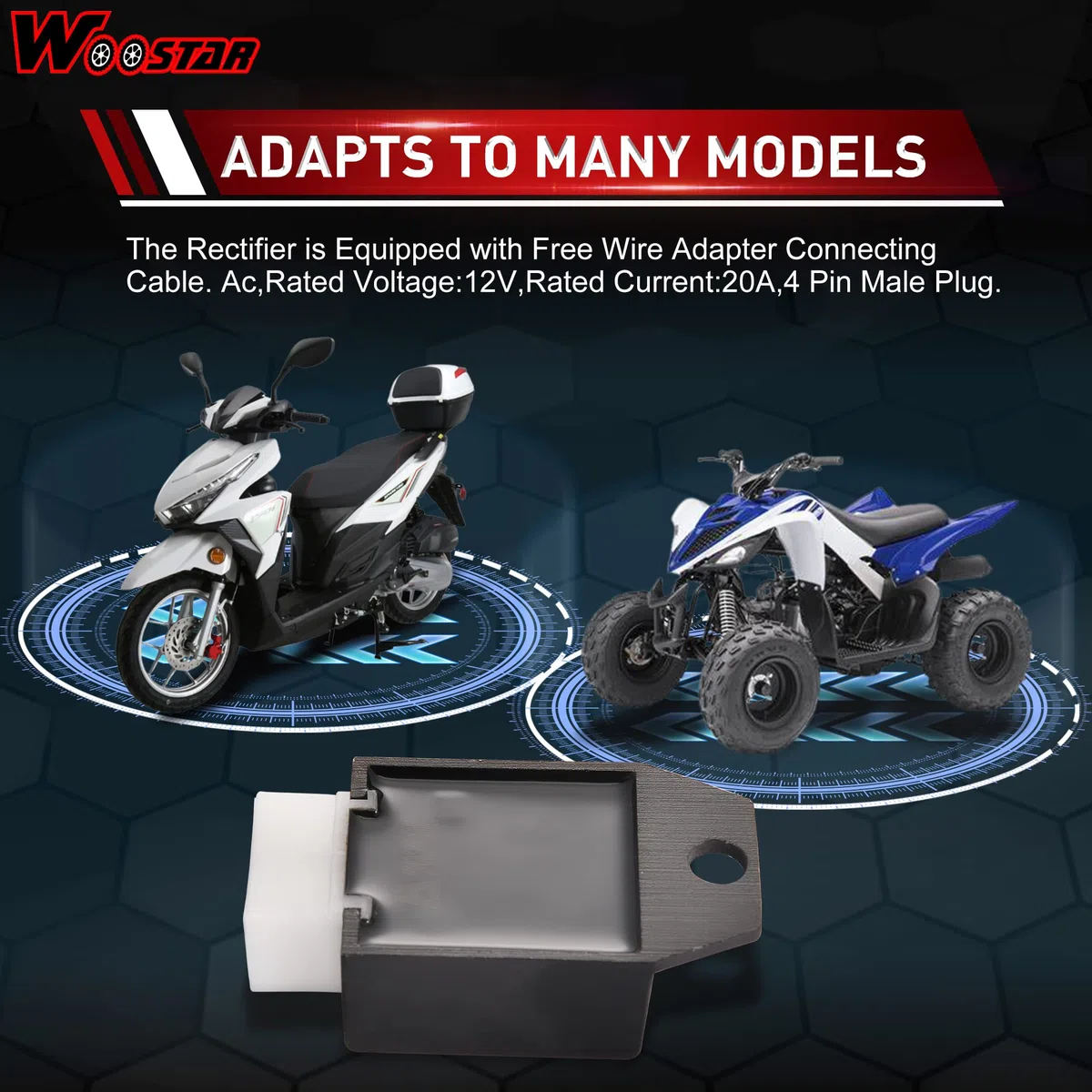 WOOSTAR 4 Pines 12V Rectificador Regulador de Voltaje Reemplazo para 4 Tiempos 50cc 70cc 90cc 110cc 125cc 4 Wheeler Moped ATV Scooter Go Kart Quad Dune Buggy