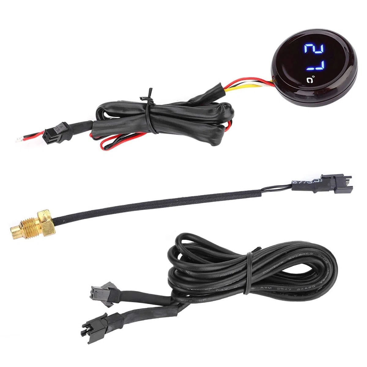 Medidor de temperatura del agua para motocicleta, termómetro digital redondo universal para motocicleta, medidor de temperatura, medidor de temperatura del agua ultrafino(azul)