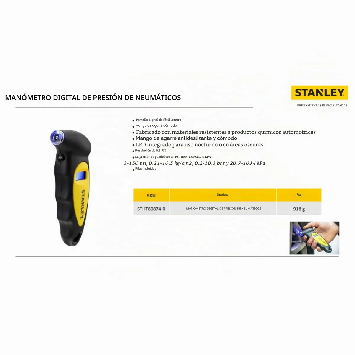 STANLEY STHT80874-0 Medidor Digital de presión de neumáticos, Color Negro