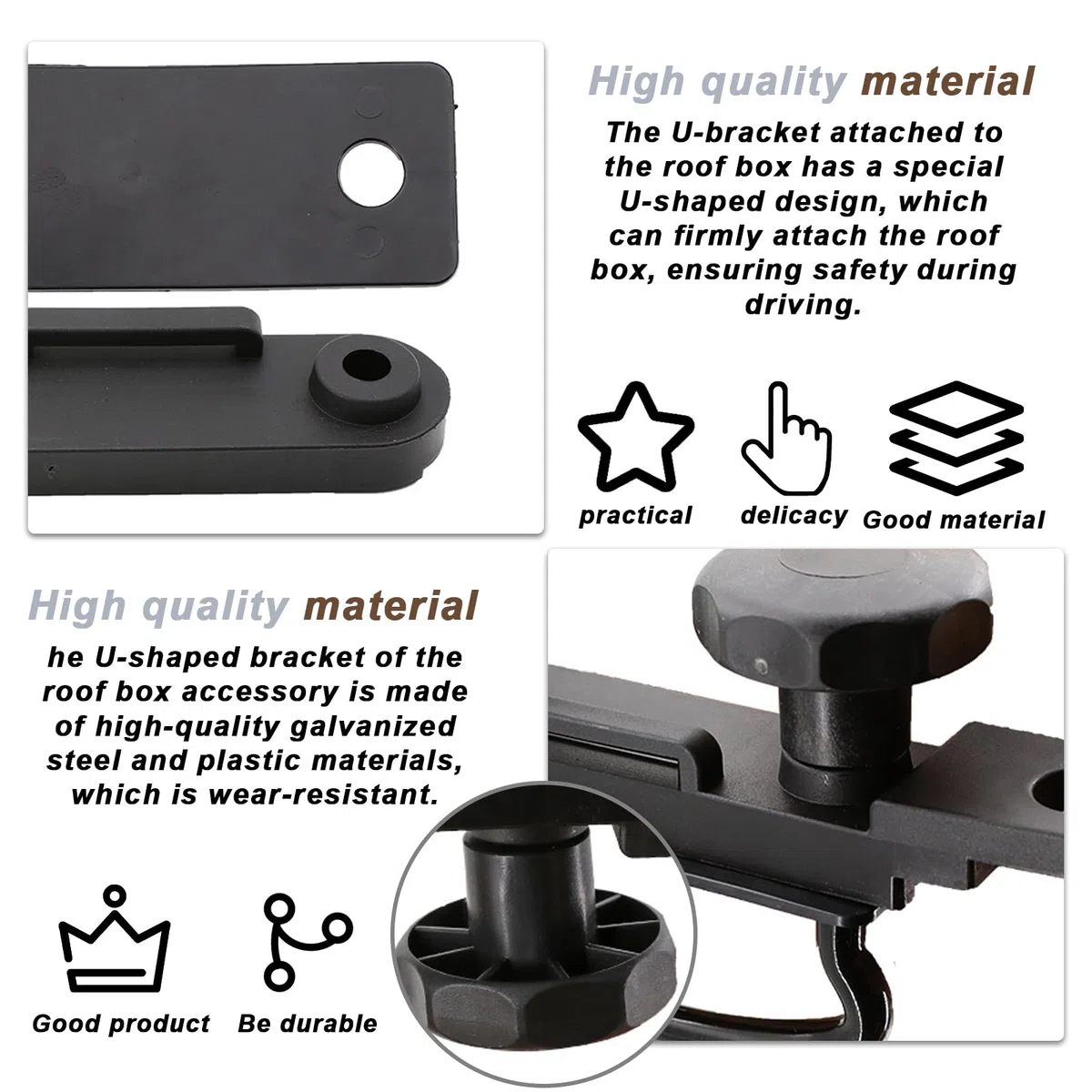 Soporte de Montaje de La Caja del Techo, Caja de Techo Universal de 4 Piezas, Accesorios para Cofres de Techo con 8 Contratuercas Y 2 Vendajes, U Pernos para Caja de Techo Montaje para Coche
