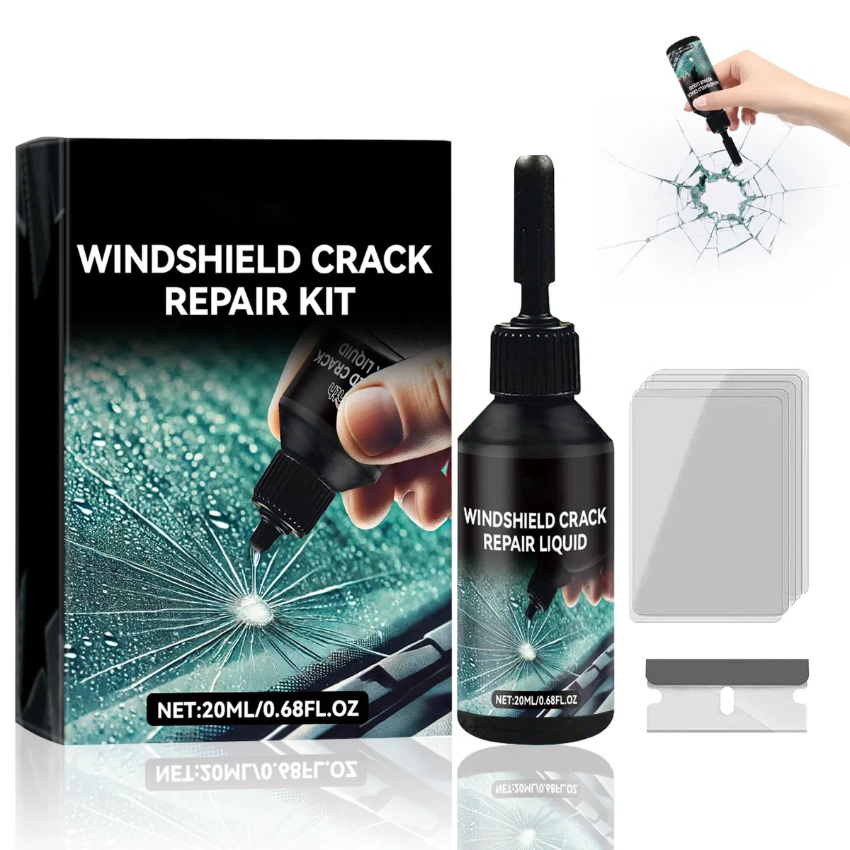 Kit de Reparacion de Parabrisas, Kit de Reparación Parabrisas de Automóvil, Reparador de Cristales Kit, DIY Windshield Repair, Reparación de Cristales Reparar Grietas Astillas Grietas y Rayones (02)