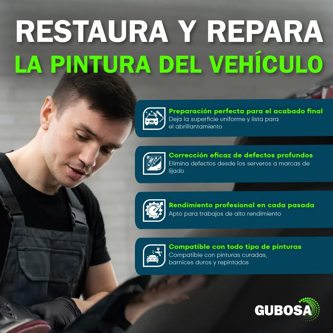 Pulimento coche alto corte para carroceria quita arañazos coche polish profesional high cut eliminador de oxido metal y rayones para arañazos detailing coche uso con pulidora 500 ml | GUBOSA