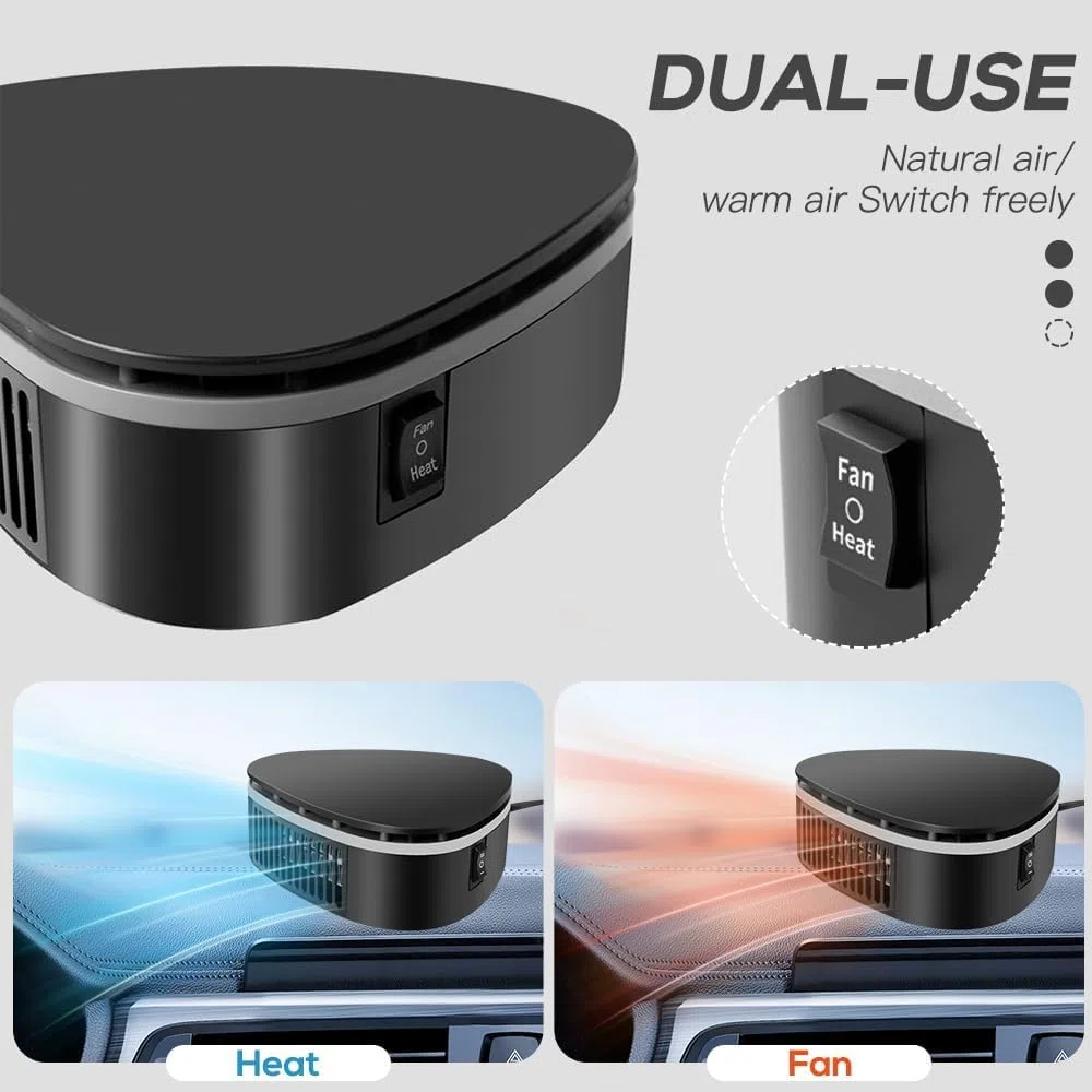 Calentador de Coche 12 V, 2 in 1 Calefactor Coche Mechero Portátil con Instalación de Ventosas, 360 ° Rotación Desempañador de Parabrisas Calefactor Coche para la Mayoría de los Automóviles, Camping