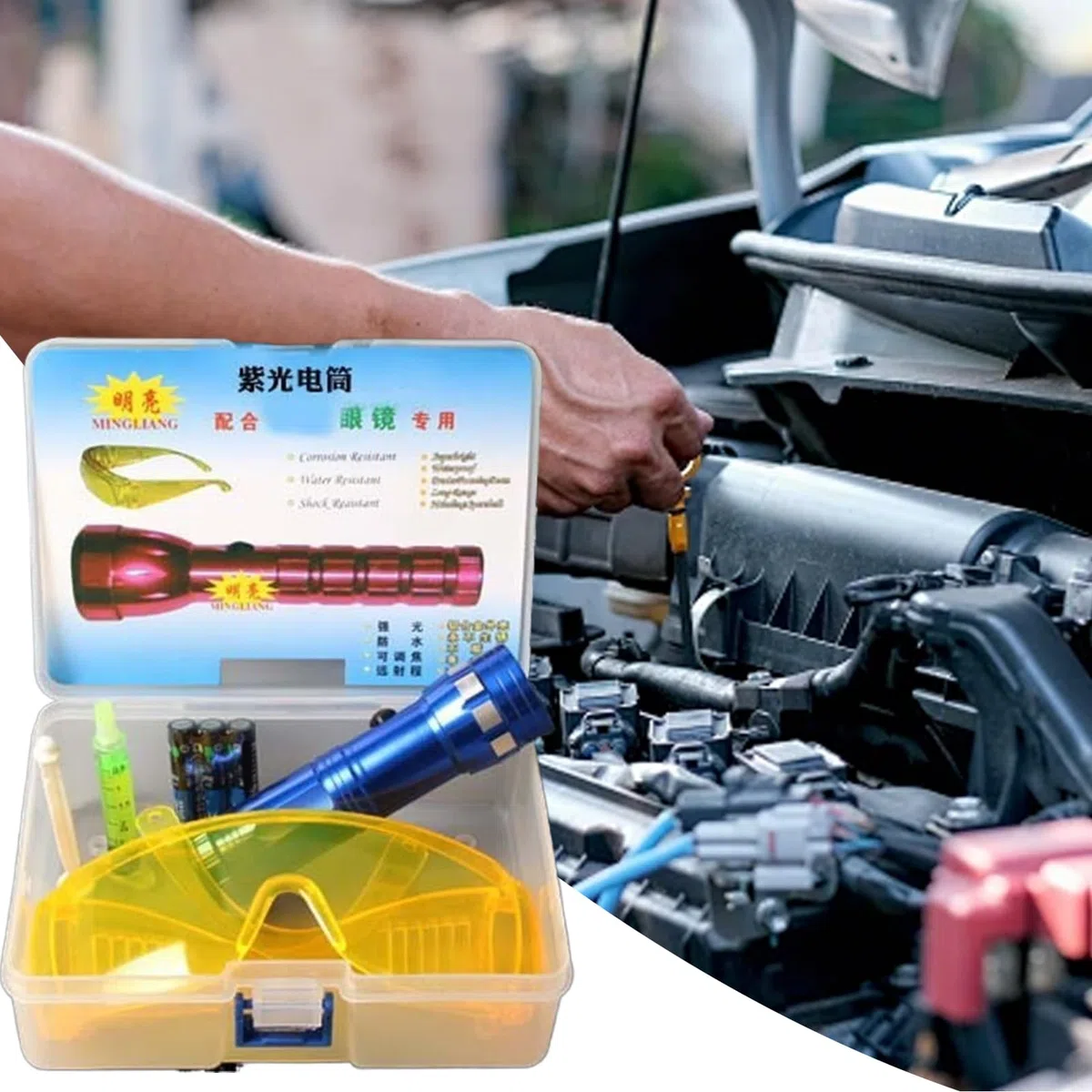 Kit Detector de Fugas para Aire Acondicionado de Coche,Detector de Fugas de Refrigerante con Linterna para AC - Tester de Fugas para Reparación de Congeladores y Electrodomésticos