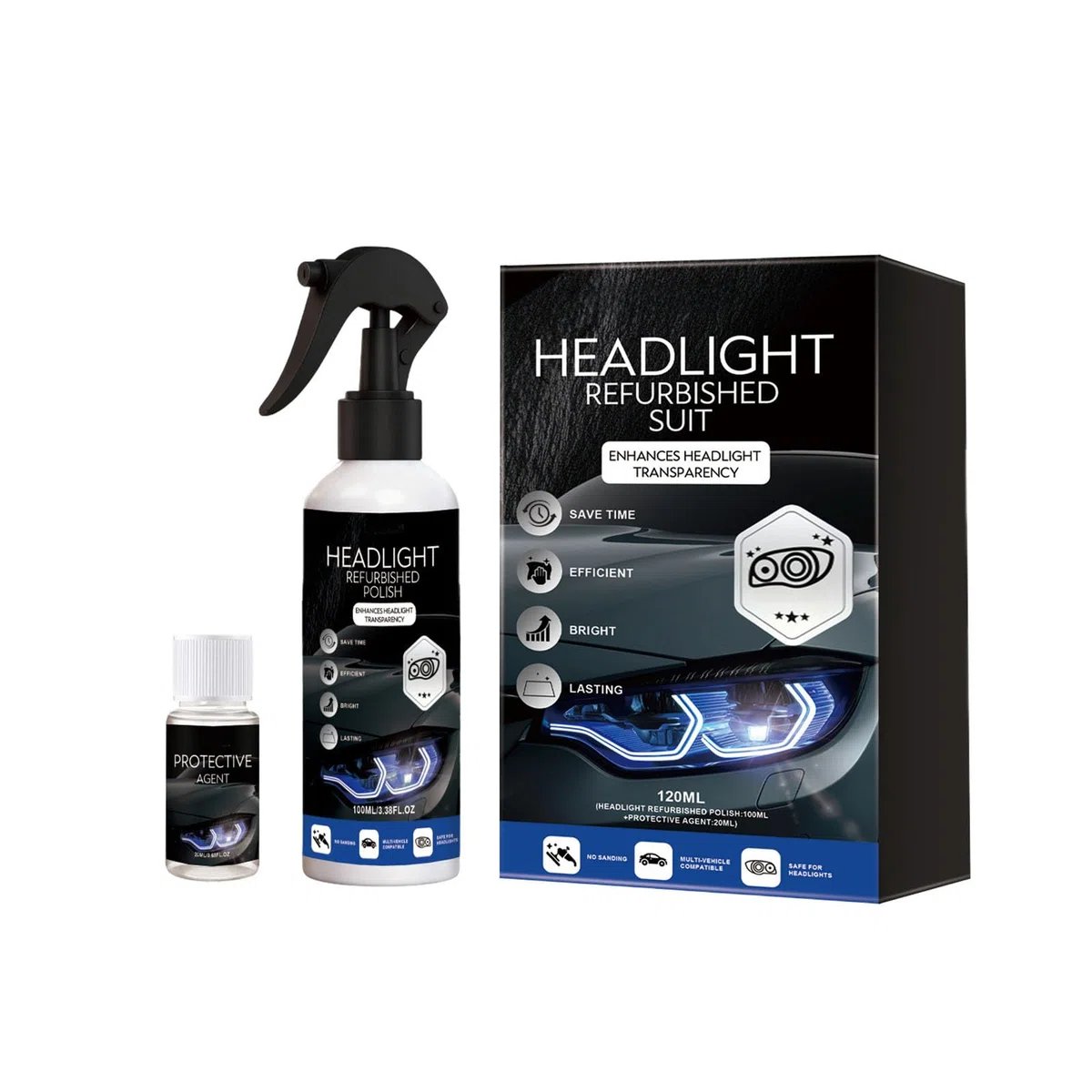 Jeeeun Headlight Refurbished Suit, Quick Repair Foggy Yellowed Oxidized Headlamp, Restore Clear Vision for All Cars Vehicles (1set)