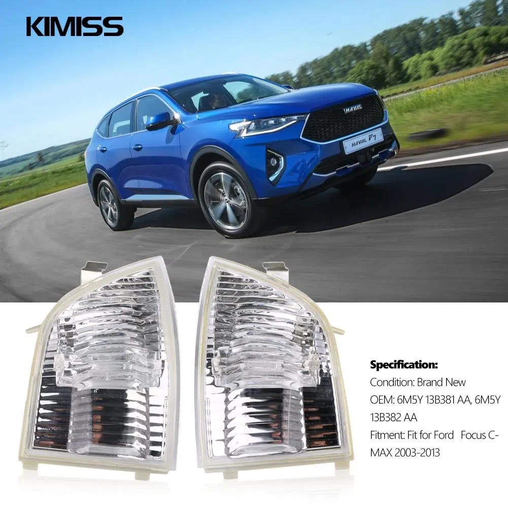 KIMISS Espejo retrovisor con luz intermitente para Focus C-MAX 2003-2013, señal direccional LED, ajustable y fácil instalación, compatible con modelos específicos