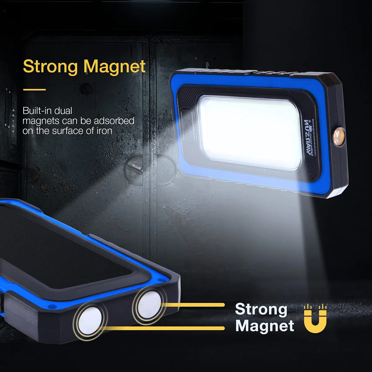 WARSUN Linterna Taller LED Recargable Linterna de Trabajo COB Lámpara de Inspección Linterna Magnética Portátil 1500LM para Camping Senderismo Emermengia (azul)