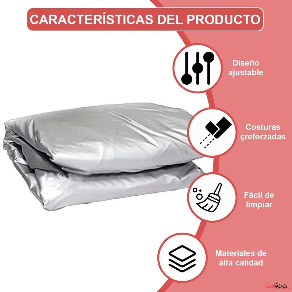 CABLEPELADO - Funda Ligera para Coche Talla XXL (580x175x120 cm) | Cubierta Impermeable Anti-UV y Antipolvo | Polietileno 210D para Garaje y Uso Polivalente