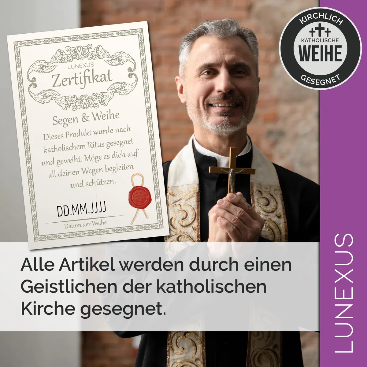 Placa de Coche de San Cristóbal Morado - Bendecido con Certificado - Incluye Bolsa de Terciopelo - Imán y Tiras Adhesivas - Amuleto de la Suerte Conductor patrón Viajero - Regalo Cristiano