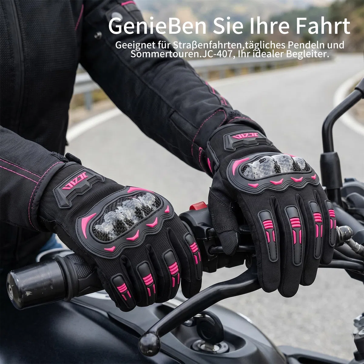 Guantes de Motocicletas de Verano, Guante de Motocross de Mujeres, Estuche Duro Anti-Caza/Pantalla táctil/Fibra de Carbono para Moto, Ciclismo, conducción