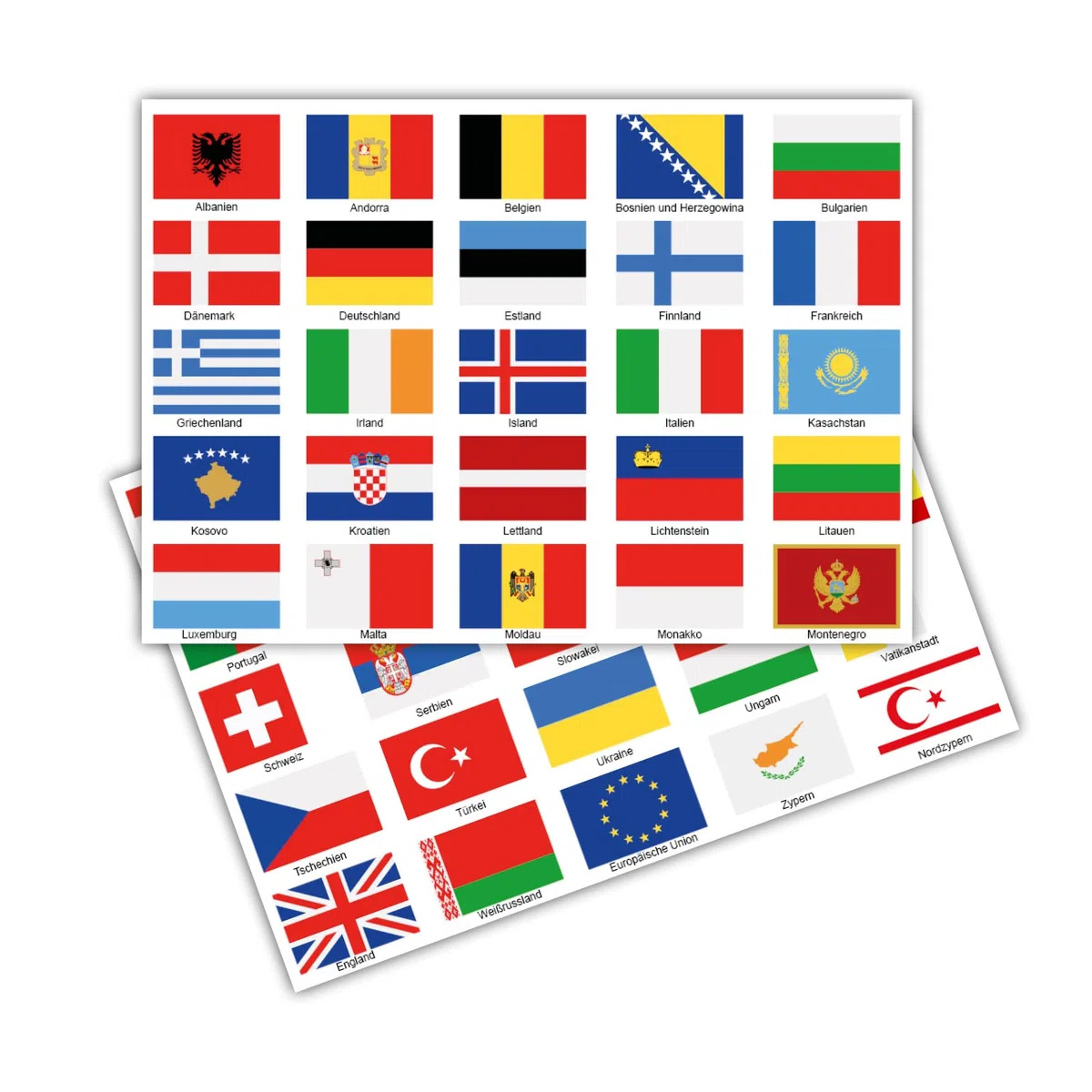 Finest Folia Juego de 50 banderas de país en 2 hojas DIN A4, cada bandera, 4,9 x 3,3 cm, pegatinas para modelismo, bicicleta, coche, moto, decoración de países R108 (Europa)