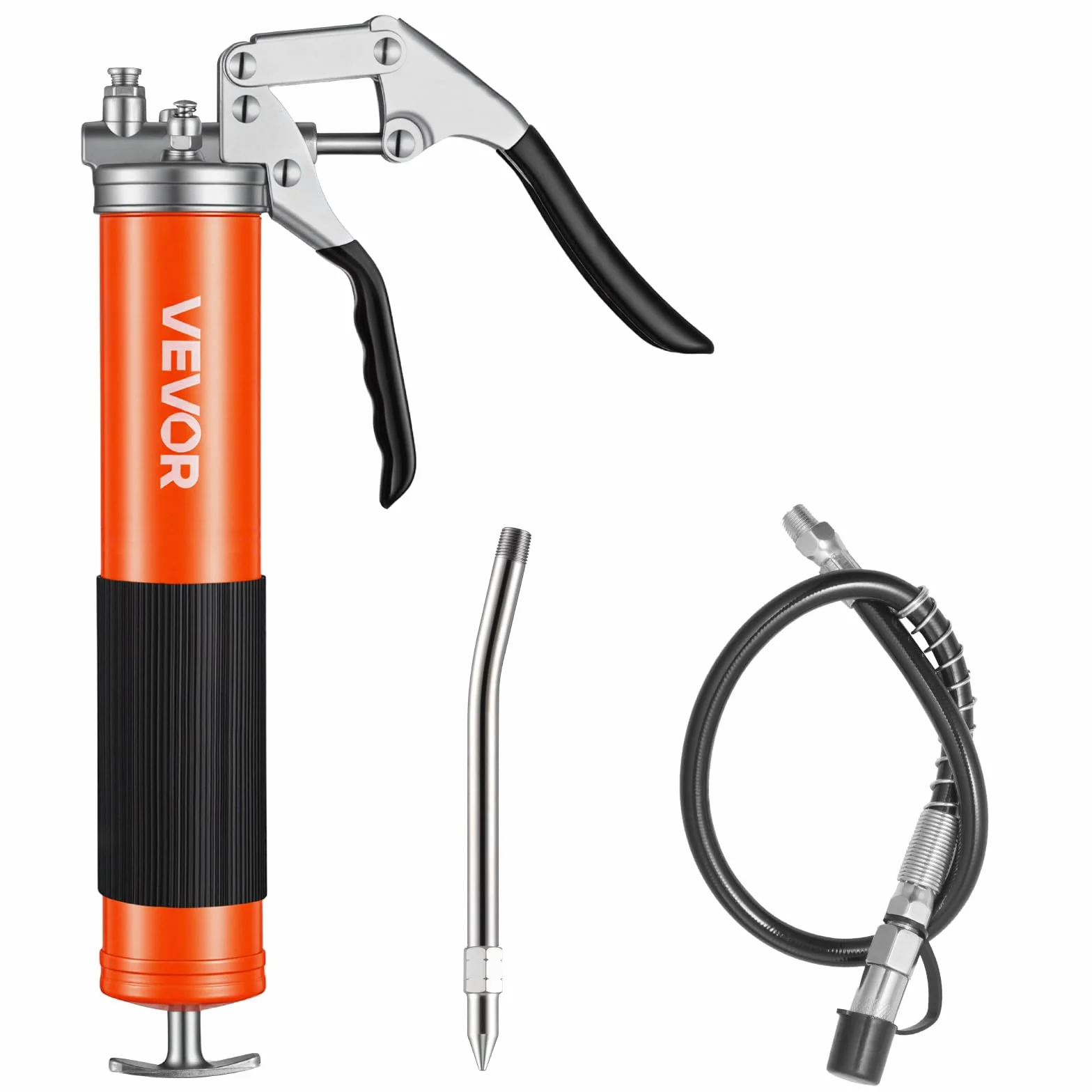 VEVOR Pistola de Engrase 8000 PSI, con Empuñadura de Pistola y Capacidad de 0,4 L, Incluye Manguera Flexible de 46 cm, 1 Tubo de Extensión Rígido y 1 Boquilla Afilada para Automoción y Náutica