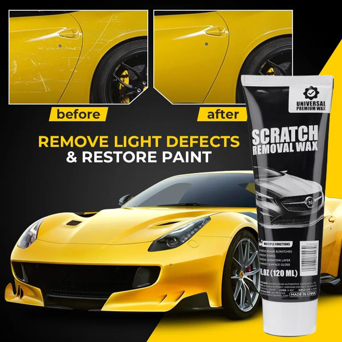 Car Scratch Remover Wax, Professional Scratch Repair Compound with Sponge Applicator & Wiping Cloth for All Vehicles & Glossy Paints, Deep & Minor Scratch Removal (2PCS)
