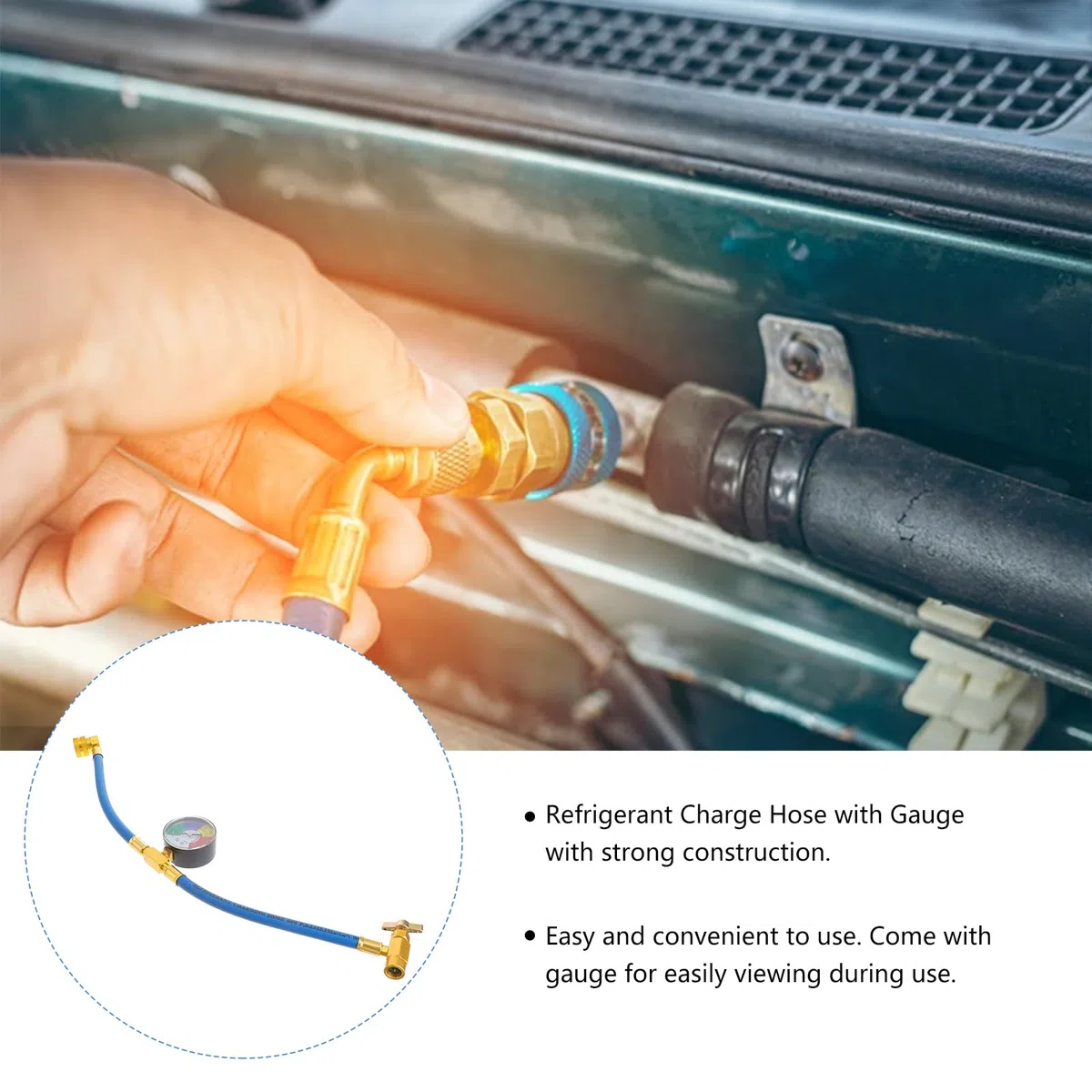 FAVOMOTO Manguera de llenado de refrigerante para coche, R134a, para refrigerantes de coche, para aire acondicionado, para carga de refrigerantes, con conector de 1/2 pulgadas, accesorio R134a R12
