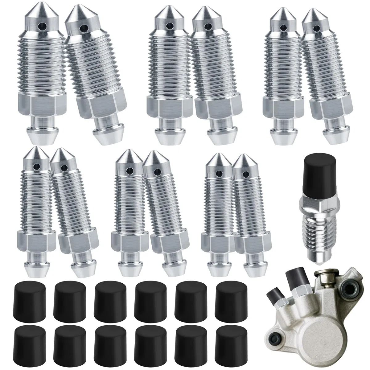 24 Piezas Purgador de Frenos Tornillos de 6 Tallas con Tapas Antipolvo,Purgador Frenos Bolts,Tornillos Purga,para Coche Moto Bicicleta, M6x1mm, M7x1mm, M8x1,25mm, M10x1mm, M12x1mm, M10x1,25mm