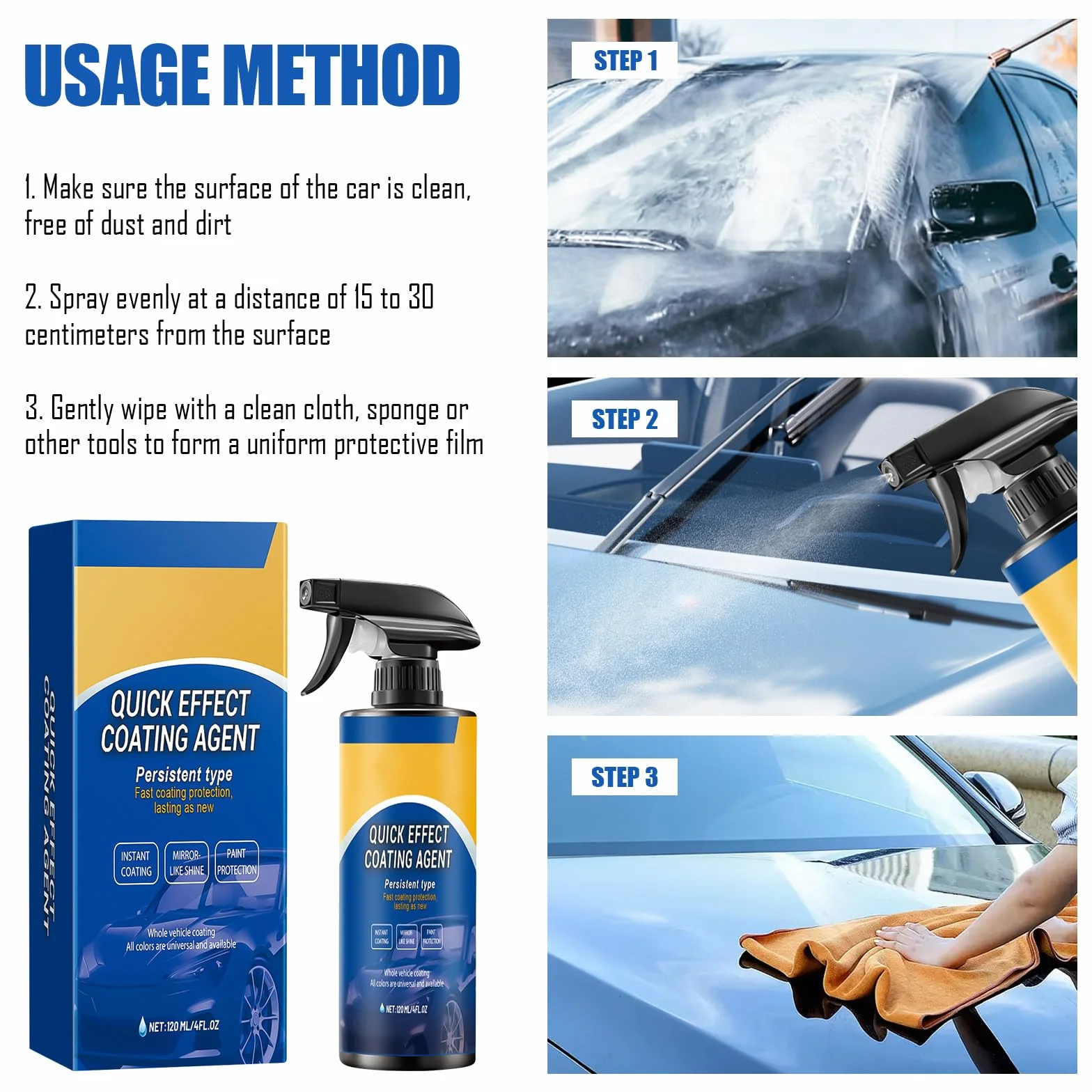 Agente de recubrimiento de efecto rápido para coche, el spray de recubrimiento cerámico de alta eficiencia, agente de recubrimiento en spray 3 en 1 spray de recubrimiento de alta protección para coche
