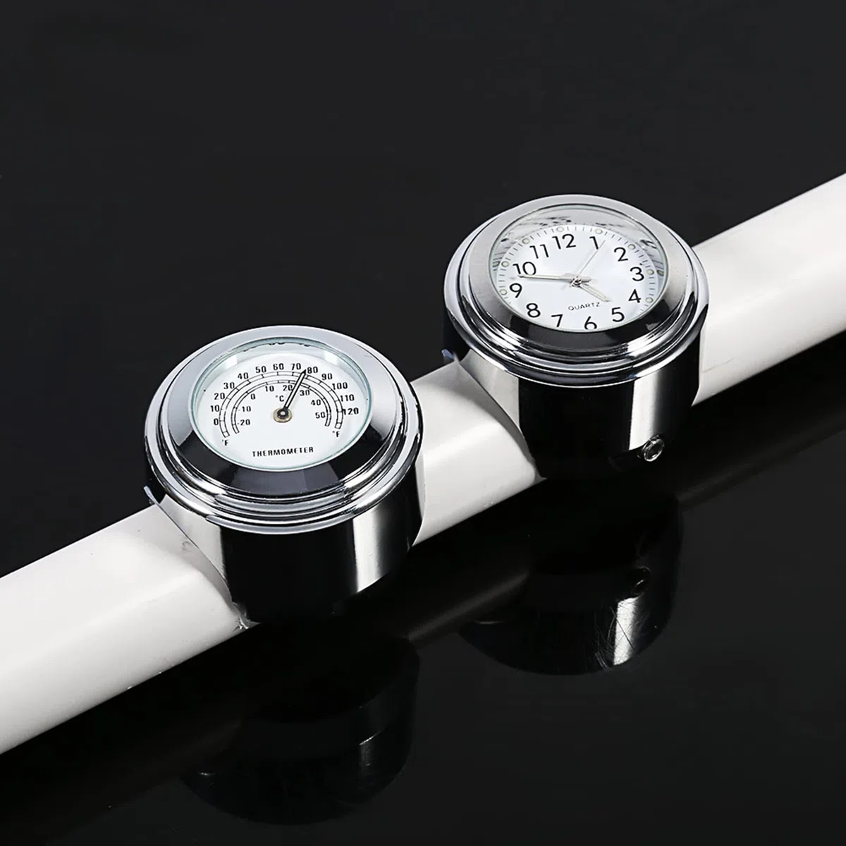 Reloj para manillar de motocicleta, Akozon 7/8 "1" Soporte para manillar de motocicleta Reloj Dial y termómetro