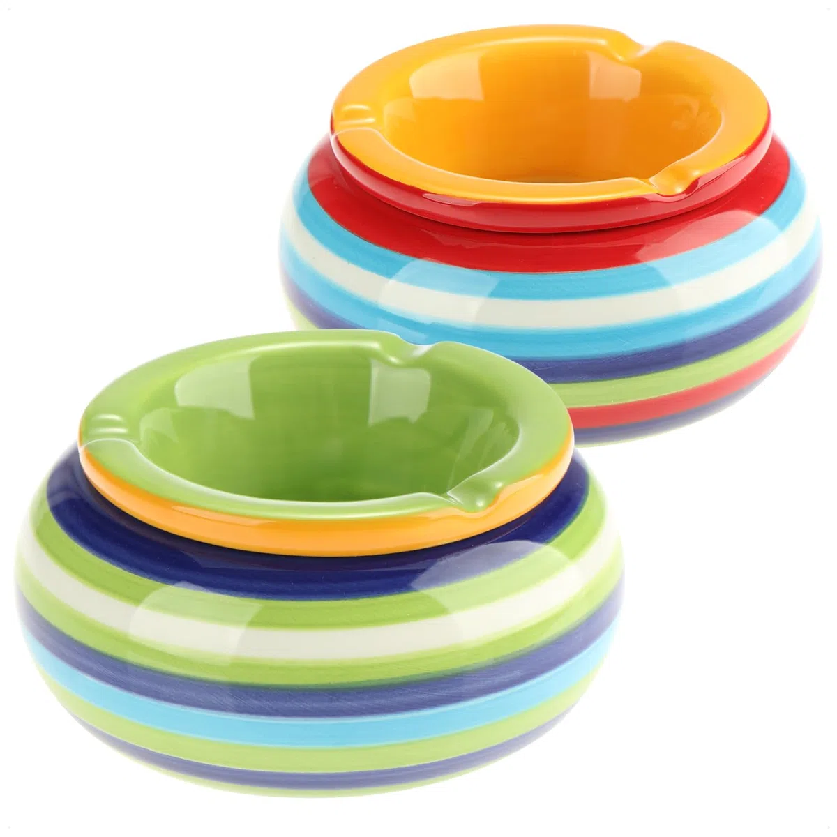 COM-FOUR® cenicero de viento 2x de dolomita - cenicero de tormenta resistente a la intemperie de cerámica - cenicero de mesa pequeño con tapa - diseño con rayas de colores (002 piezas - Mix1)
