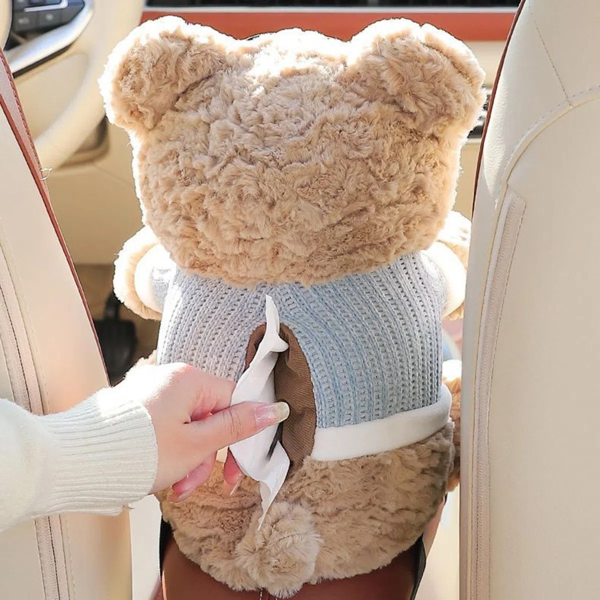 Car Tissue Holder, Plush Armrest Can, Dibujos animados Bear Organizer, Use Tissue Dispenser, Soft Storage Bin, Vehicle Armrest Use, Auto Cute Can 25x22x28